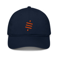 Sats Symbol organic bitcoin dad hat in Pacific, front view.
