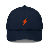 Lightning organic bitcoin dad hat in Pacific, front view.