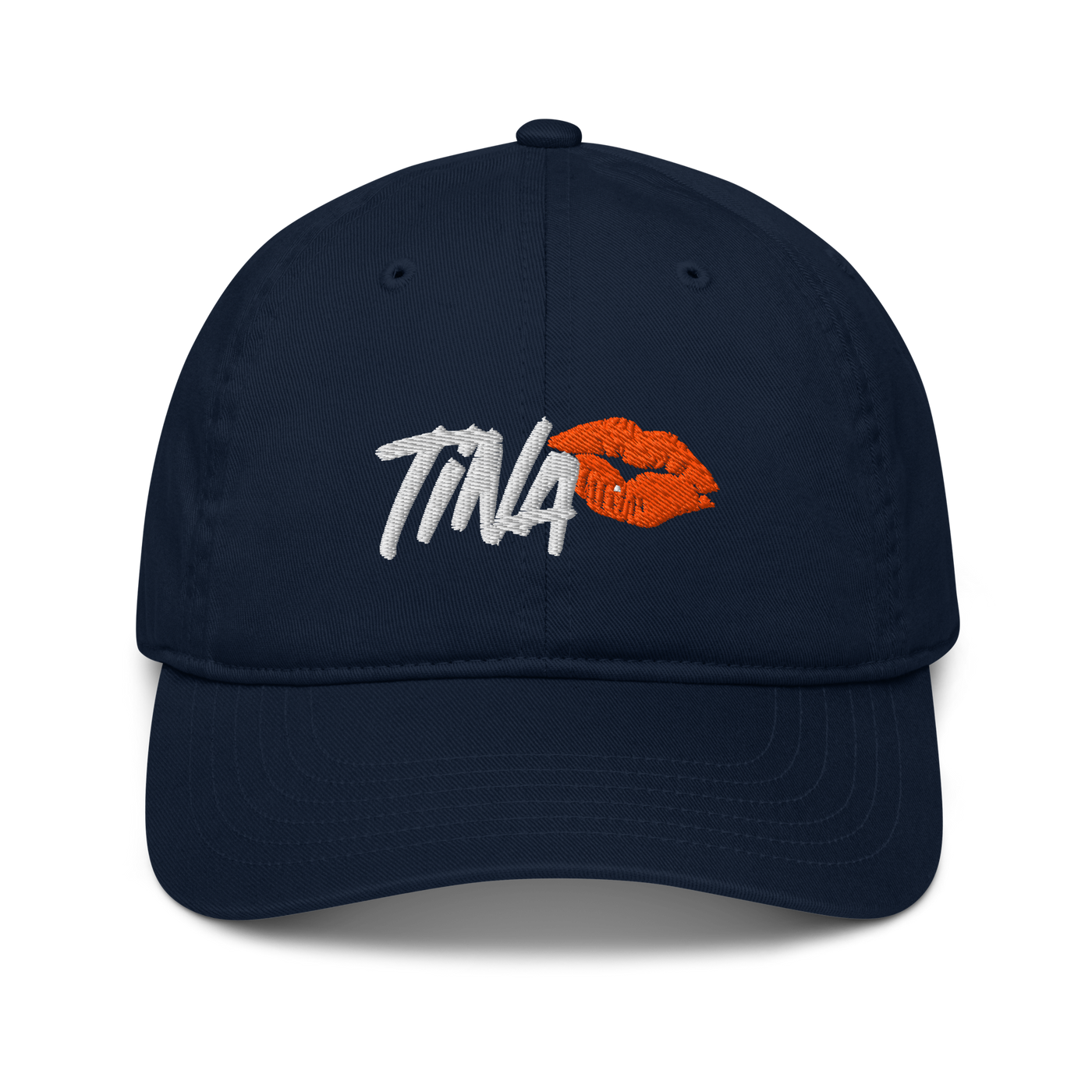 TINA organic bitcoin dad hat in Pacific, front view.