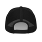 Back view of a black bitcoin trucker cap.