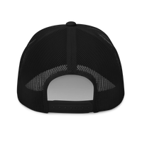 Sats symbol bitcoin trucker cap in Black, back view.