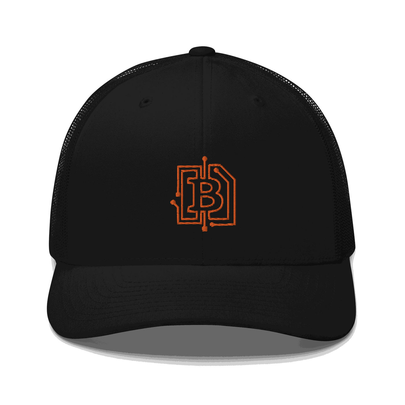 Circuit board design bitcoin trucker cap with mesh back and adjustable closure