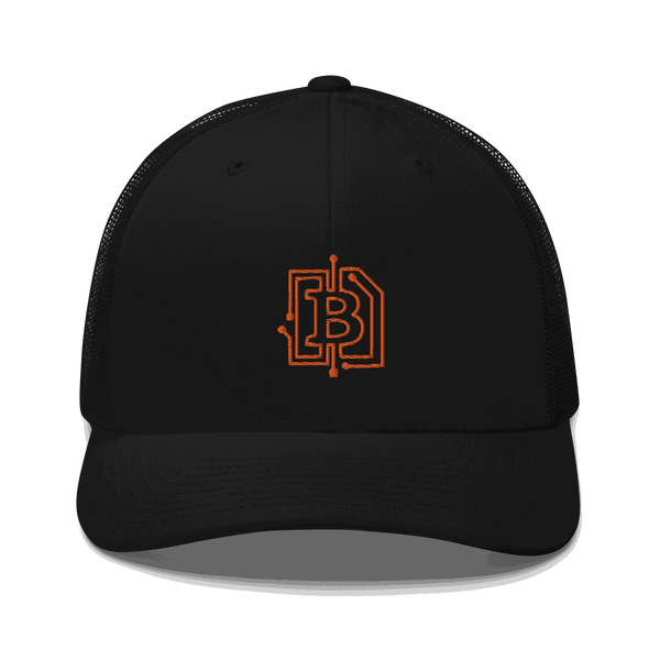 Circuit board design bitcoin trucker cap with mesh back and adjustable closure
