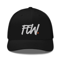 Black Bitcoin trucker cap with mesh back and adjustable closure