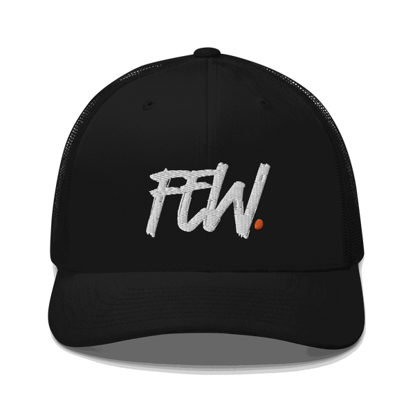 Black Bitcoin trucker cap with mesh back and adjustable closure