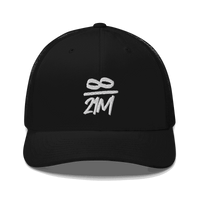 Black Bitcoin trucker cap with mesh back and adjustable closure