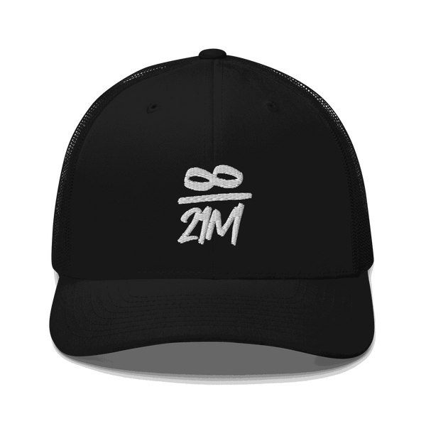 Black Bitcoin trucker cap with mesh back and adjustable closure