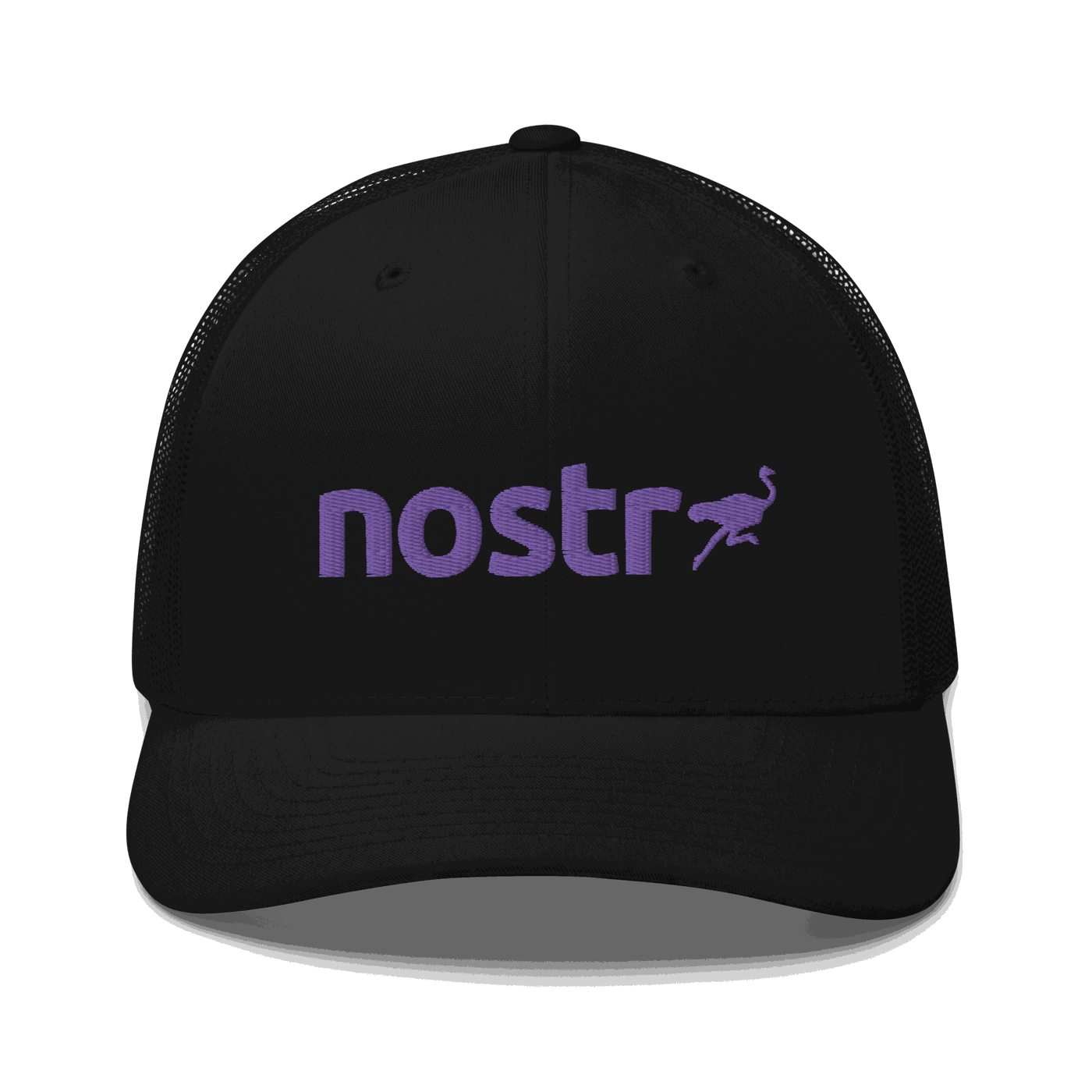 Nostr trucker cap with six-panel mesh design and adjustable closure for censorship-free communication awareness