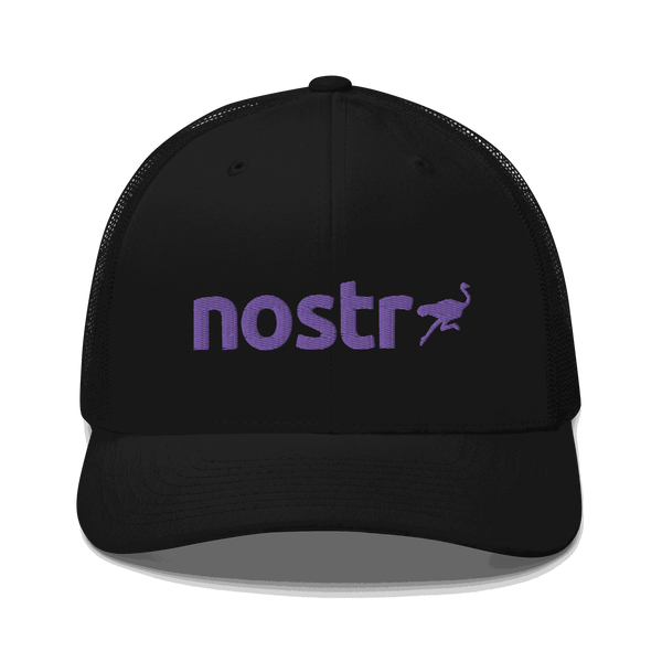Nostr trucker cap with six-panel mesh design and adjustable closure for censorship-free communication awareness