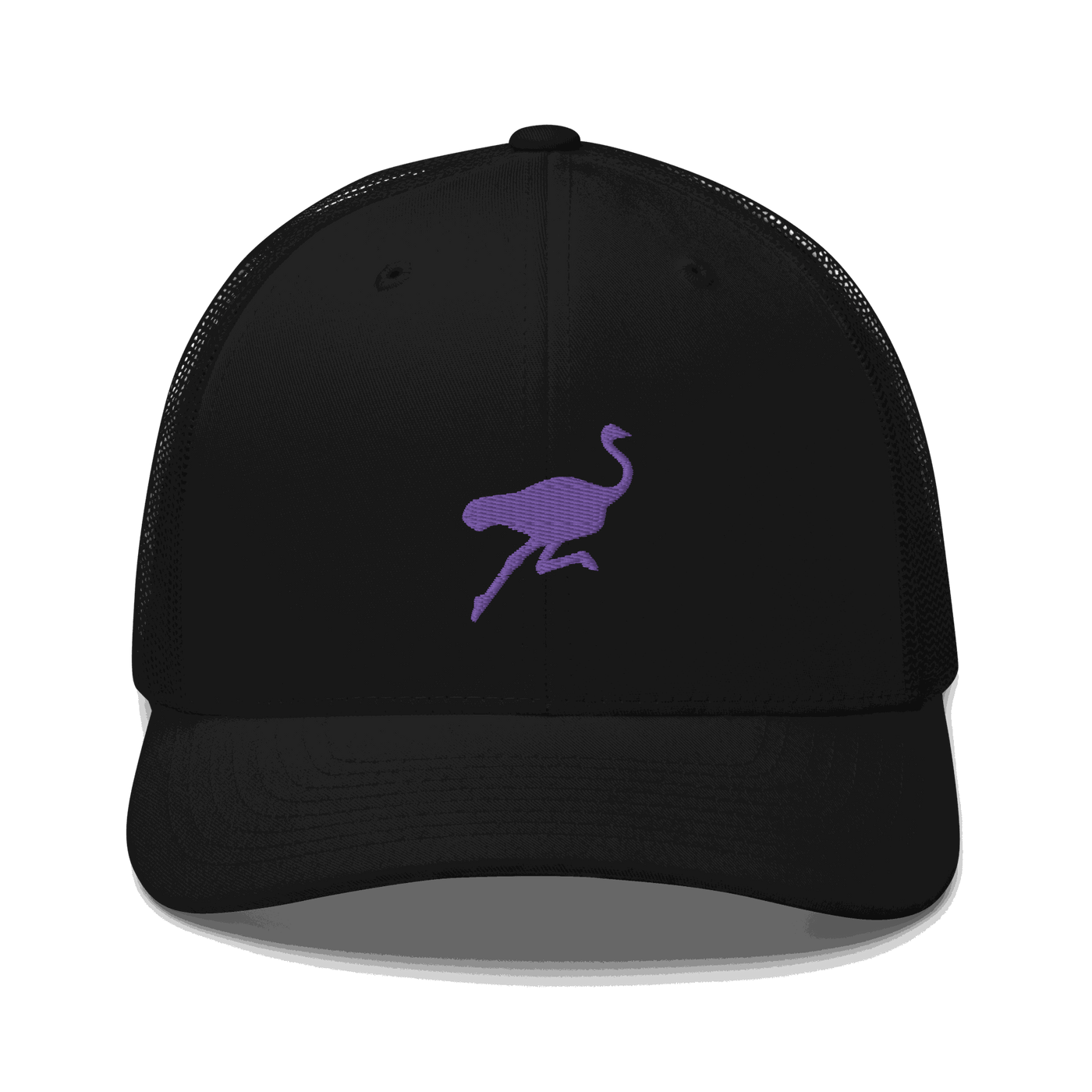 Nostr trucker cap with ostrich mascot and mesh back design