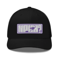 Black nPub nostr trucker cap with mesh back and adjustable closure