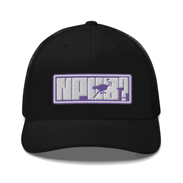 Black nPub nostr trucker cap with mesh back and adjustable closure