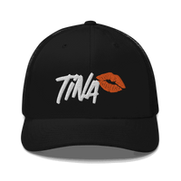 Black six-panel Bitcoin trucker cap with mesh back and adjustable closure