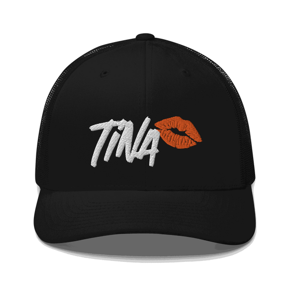 Black six-panel Bitcoin trucker cap with mesh back and adjustable closure