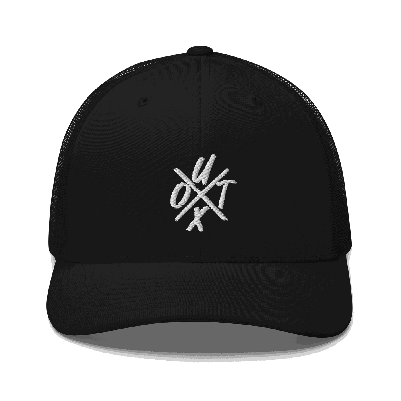 Black bitcoin trucker cap with UTXO management design and mesh back
