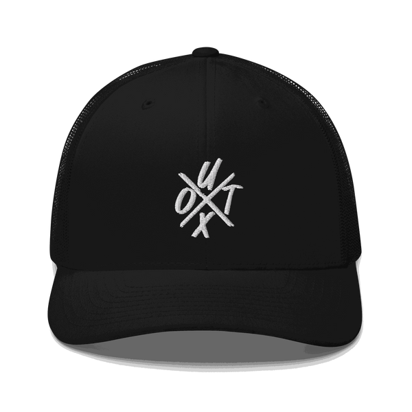 Black bitcoin trucker cap with UTXO management design and mesh back