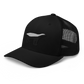 Side view of a black bitcoin trucker cap.