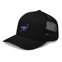 Side view of a black bitcoin trucker cap.