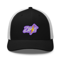 Zap It nostr trucker cap in Black/ White, front view.