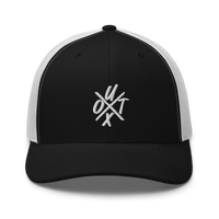 UTXO bitcoin trucker cap in Black/ White, front view.