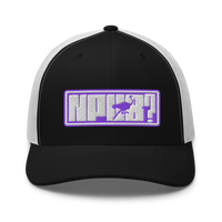 nPub? nostr trucker cap in Black/ White, front view.