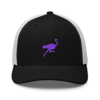 Nostrich nostr trucker cap in Black/ White, front view.