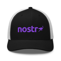Nostr nostr trucker cap in Black/ White, front view.