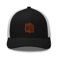 Circuit Board bitcoin trucker cap in Black/ White, front view.