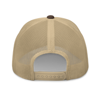 Sats symbol bitcoin trucker cap in Brown/ Khaki, back view.