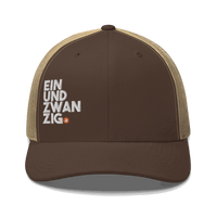 Einundzwanzig branded bitcoin trucker cap with mesh back and adjustable closure