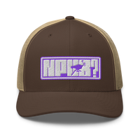 nPub? nostr trucker cap in Brown/ Khaki, front view.