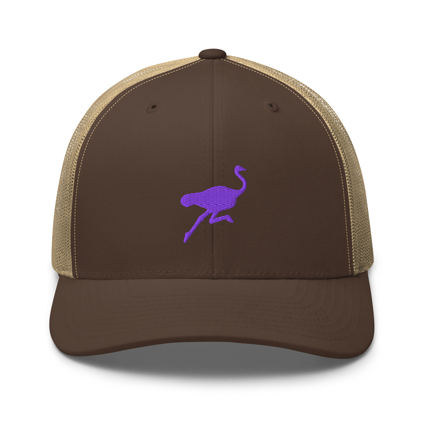 Nostrich nostr trucker cap in Brown/ Khaki, front view.