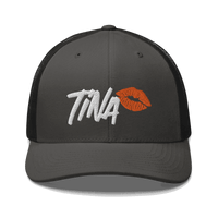 Front view of a charcoal grey and black bitcoin trucker cap.