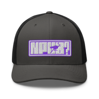 nPub? nostr trucker cap in Charcoal/ Black, front view.