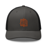 Circuit Board bitcoin trucker cap in Charcoal/ Black, front view.