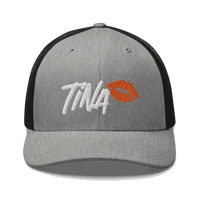 Front view of a heather grey and black bitcoin trucker cap.