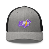Zap It nostr trucker cap in Heather/ Black, front view.