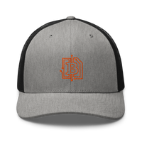 Circuit Board bitcoin trucker cap in Heather/ Black, front view.