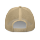 Back view of a khaki bitcoin trucker cap.