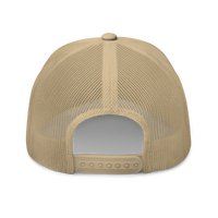 Circuit Board bitcoin trucker cap in Khaki, back view.