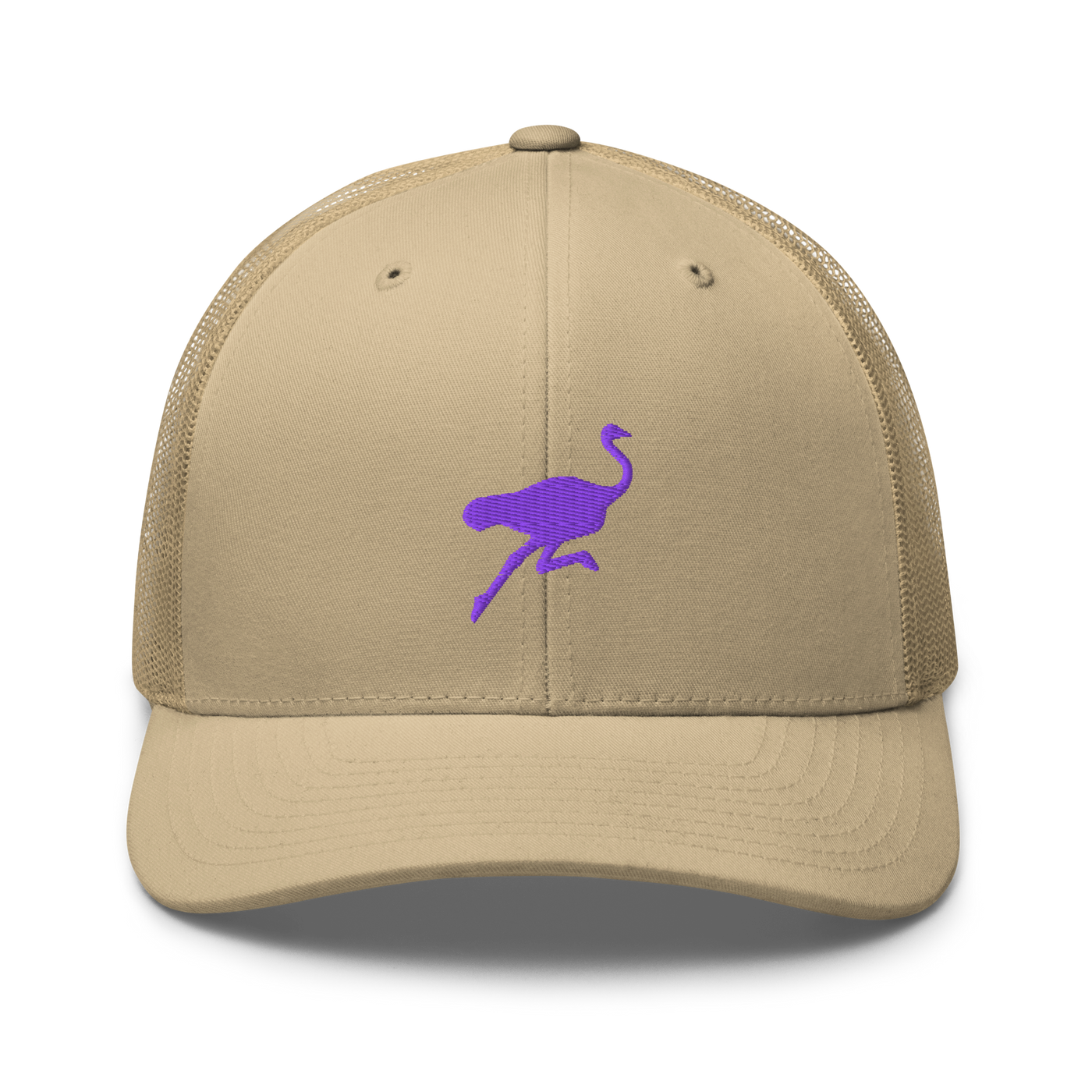 Nostrich nostr trucker cap in Khaki, front view.