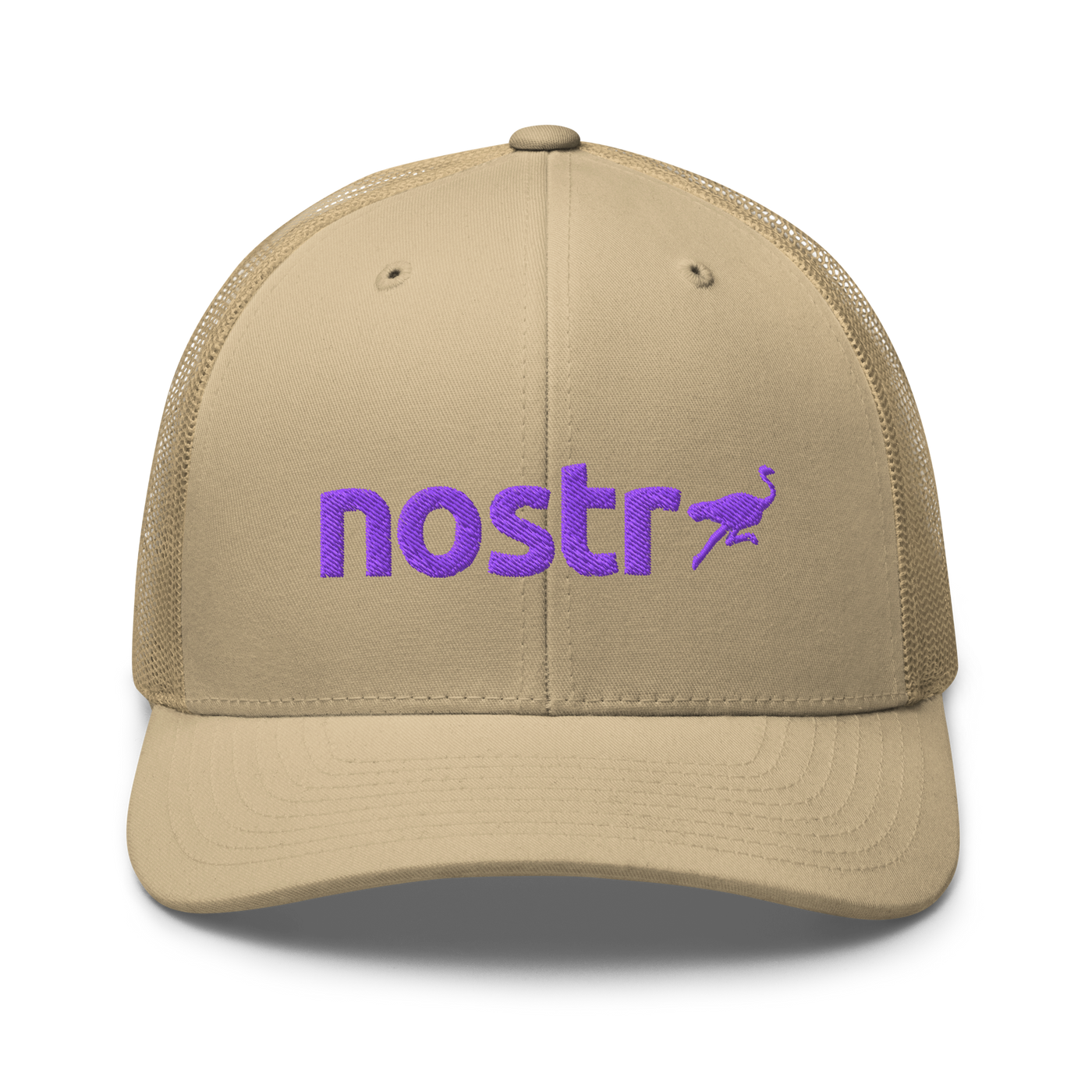 Nostr nostr trucker cap in Khaki, front view.
