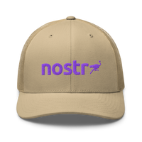 Nostr nostr trucker cap in Khaki, front view.