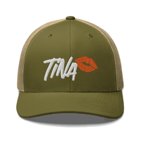Front view of a moss green and khaki bitcoin trucker cap.