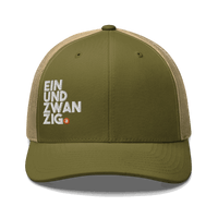Black six-panel Bitcoin trucker cap with mesh back and embroidered logo