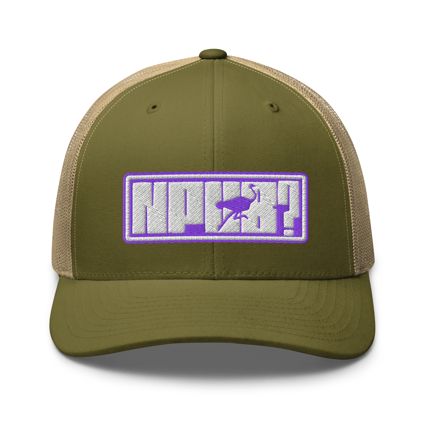 nPub? nostr trucker cap in Moss/ Khaki, front view.