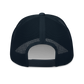 Back view of a navy blue bitcoin trucker cap.