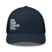 Einundzwanzig bitcoin trucker cap in Navy, front view.