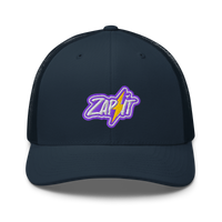 Zap It nostr trucker cap in Navy, front view.