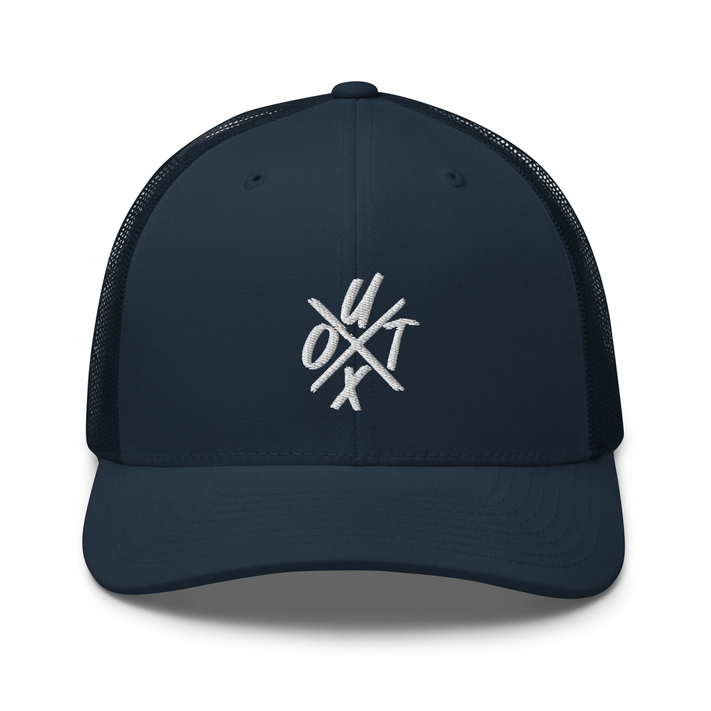 UTXO bitcoin trucker cap in Navy, front view.